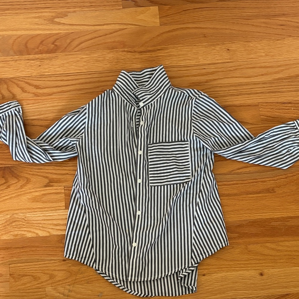 Zara Kids Black and White Striped Button Down Shirt